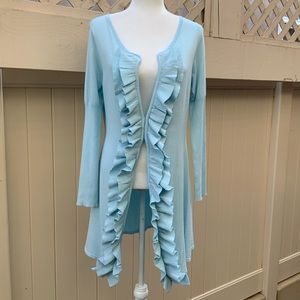 Never Worn Retro Ruffled Light Blue Long Cardigan